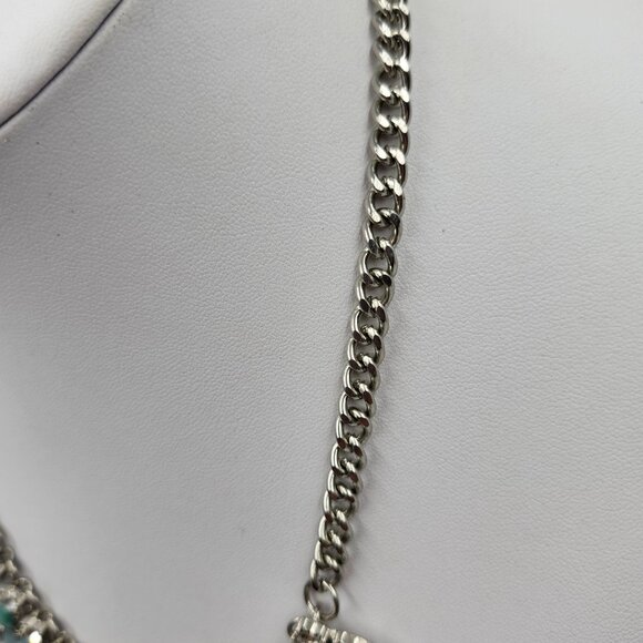 Pale Green, Teal and Rhinestone Necklace - Picture 5 of 8